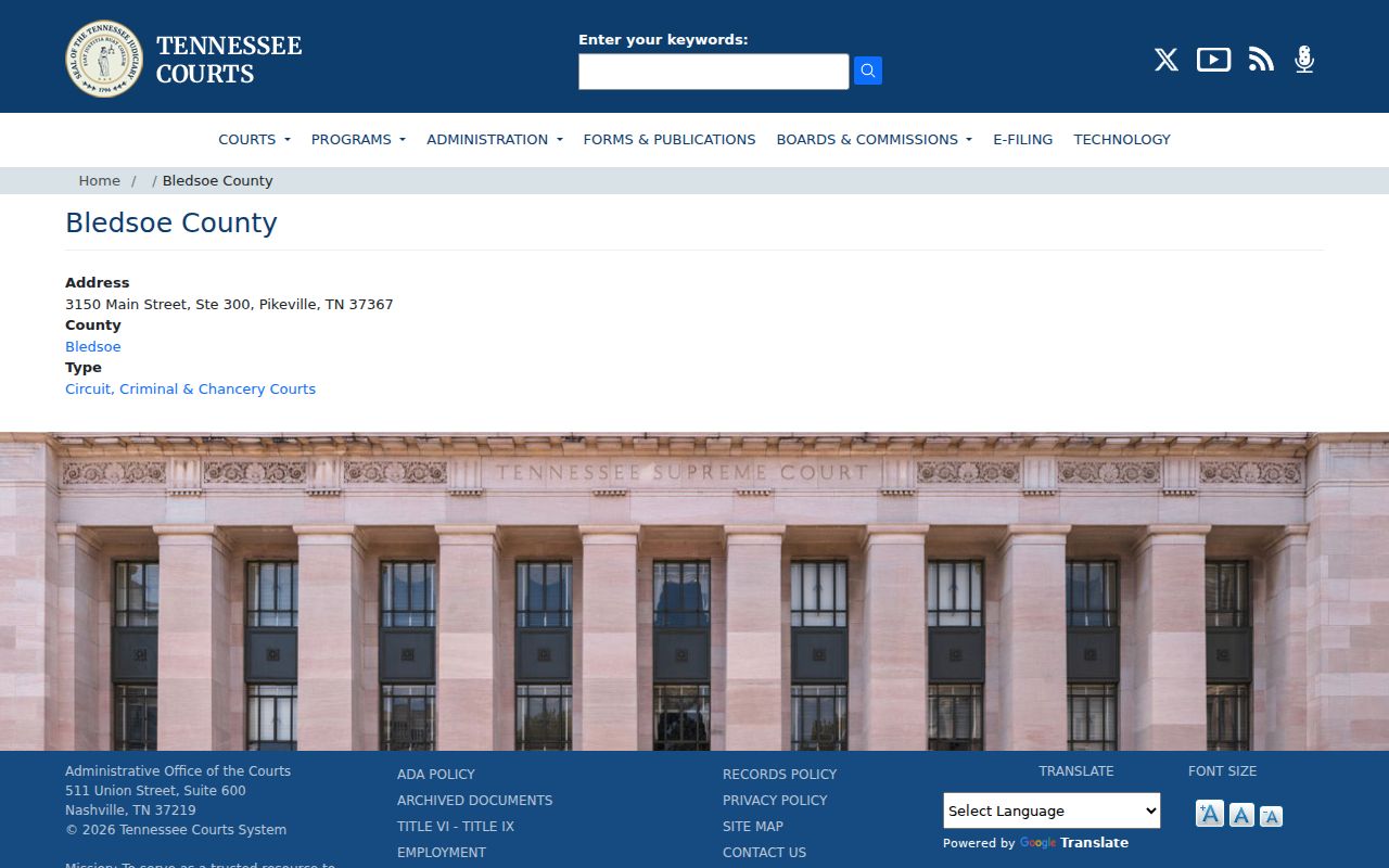 Bledsoe County criminal court cases courthouse listing from Tennessee AOC