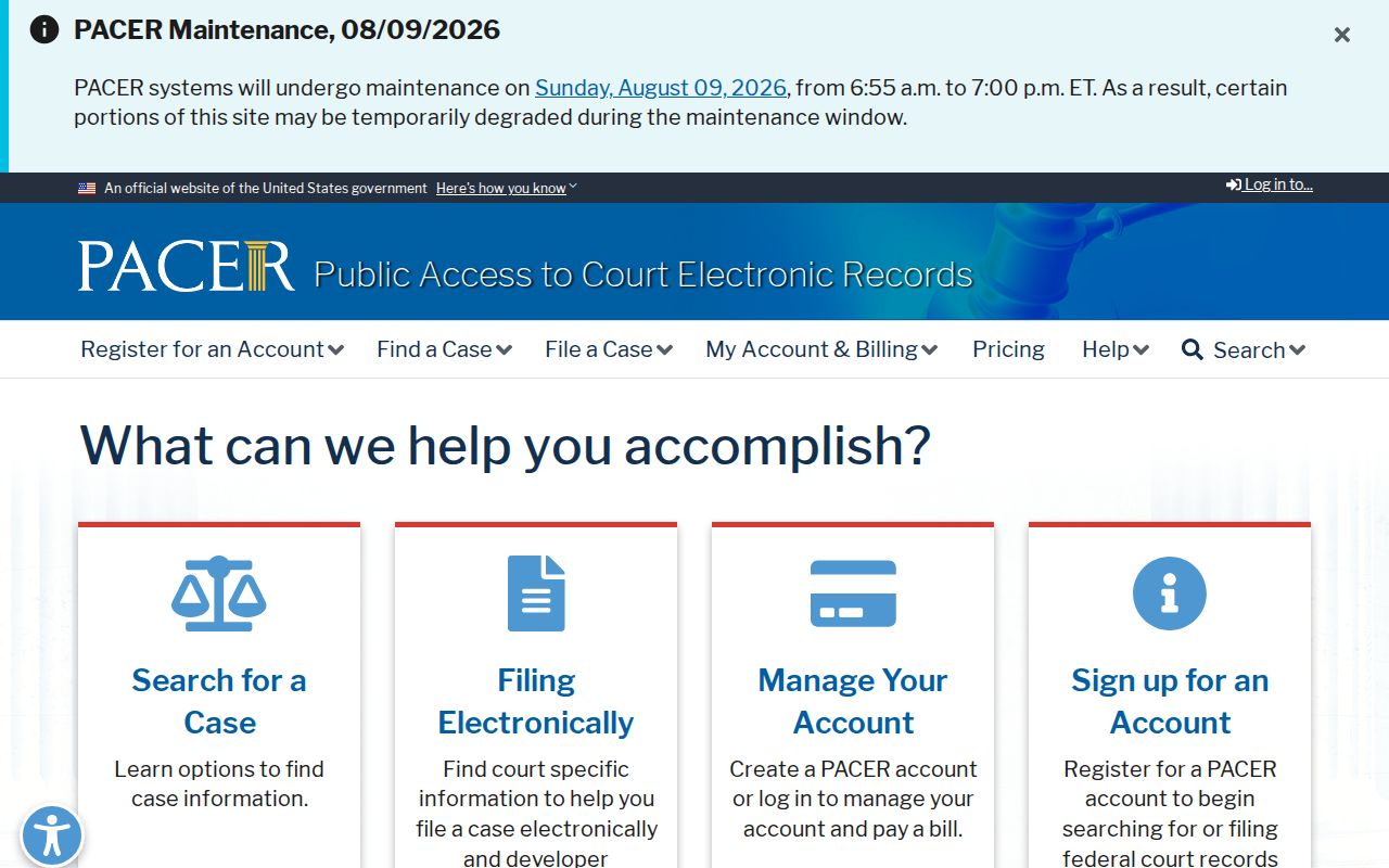 PACER portal for federal criminal court cases involving Bledsoe County