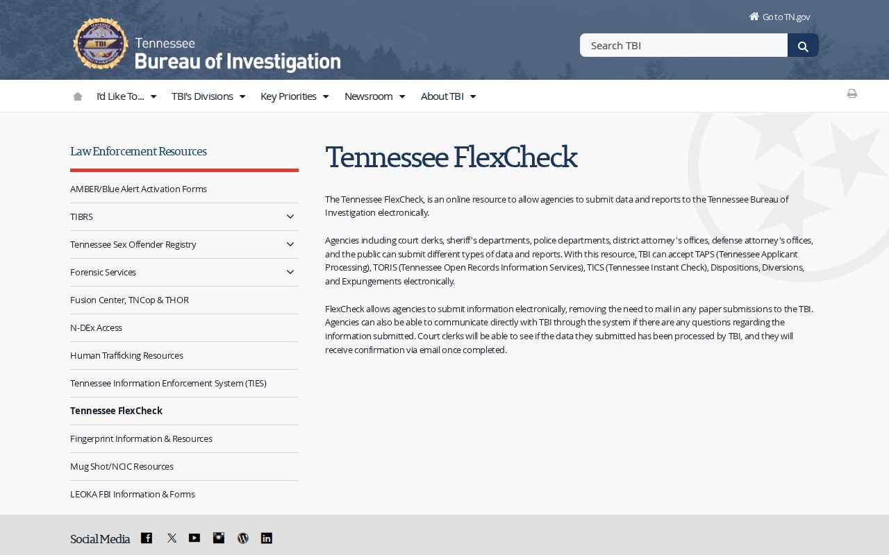 TBI electronic reporting for Bledsoe County criminal records
